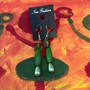 Green Beaded Drop Earrings